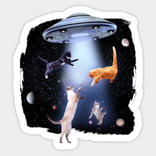 Alien UFO Funny Cat V Sticker